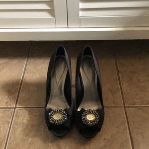 K Studio black peep toe heels